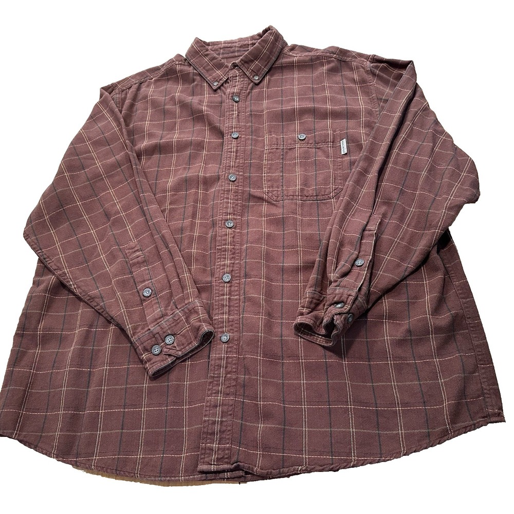 Woolrich Mens Long Sleeve Brown Plaid Flannel‎ Shirt 100% Cotton Size XL